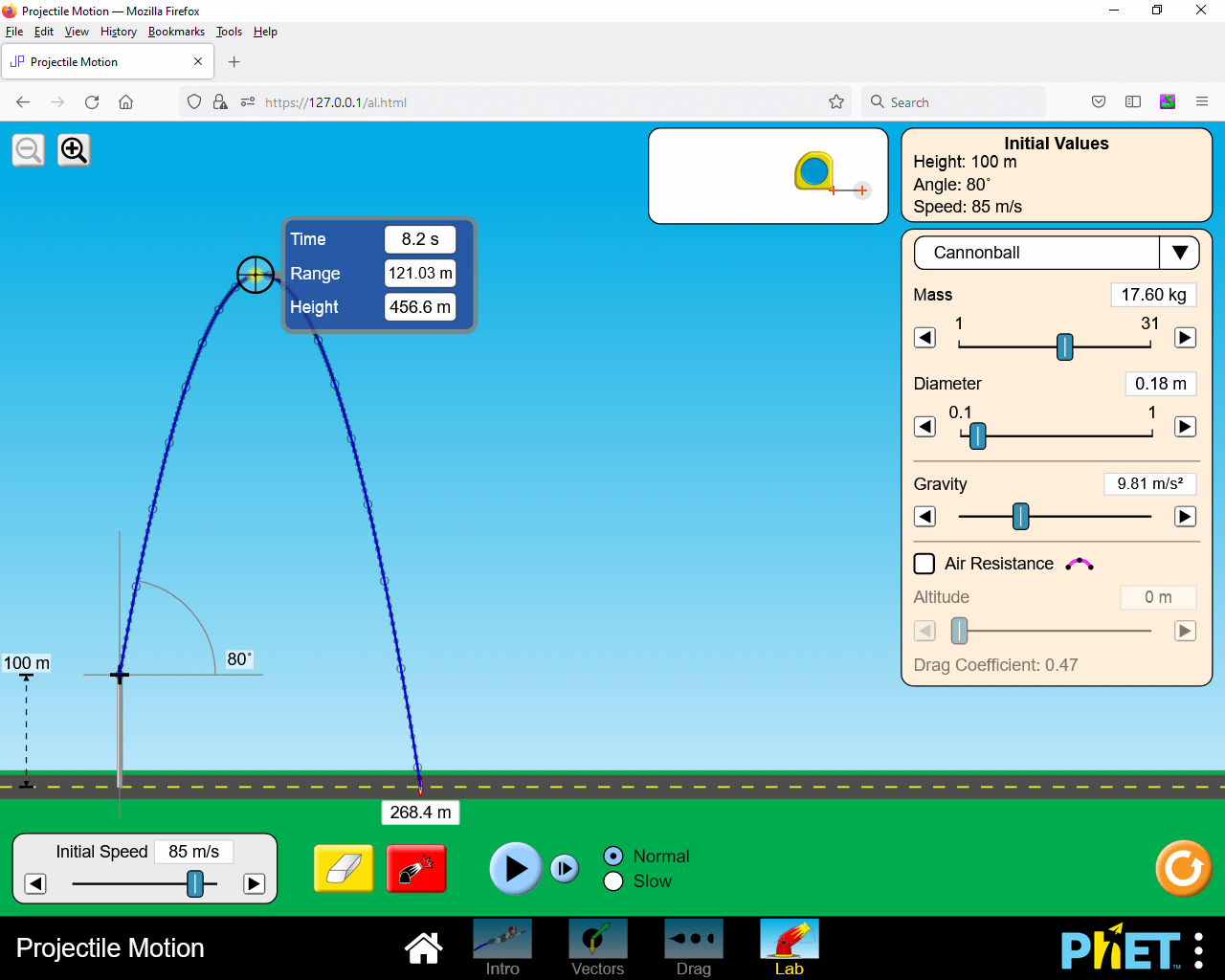 Projectile Motion with Larger Limits